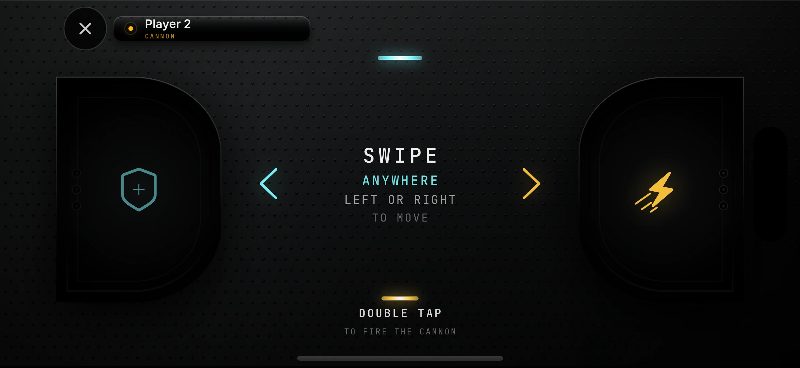 Player two's phone: gold cannon station. Swipe to move and double tap to fire the cannon.